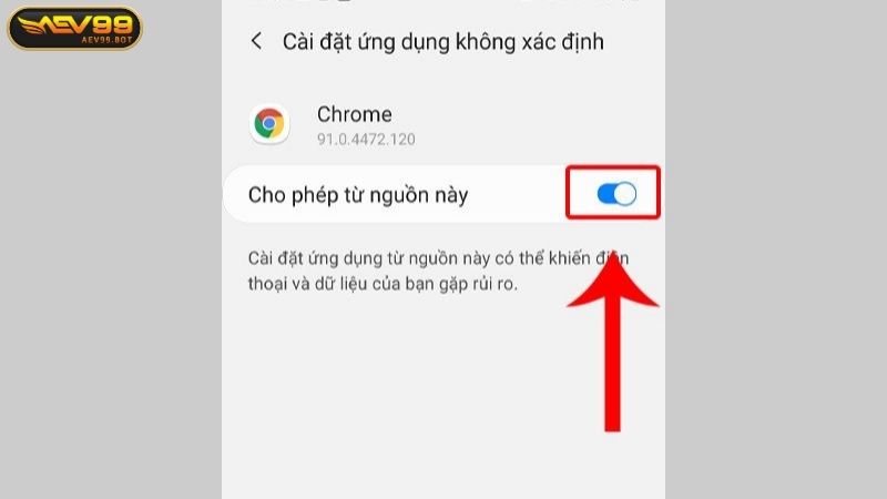Bật tính năng cho phép cài đặt ứng dụng từ nguồn không xác định